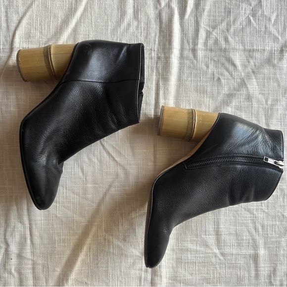 Shaina Mote Ikebana Black Leather Bamboo Heeled Ankle Boots - Picture 2 of 7